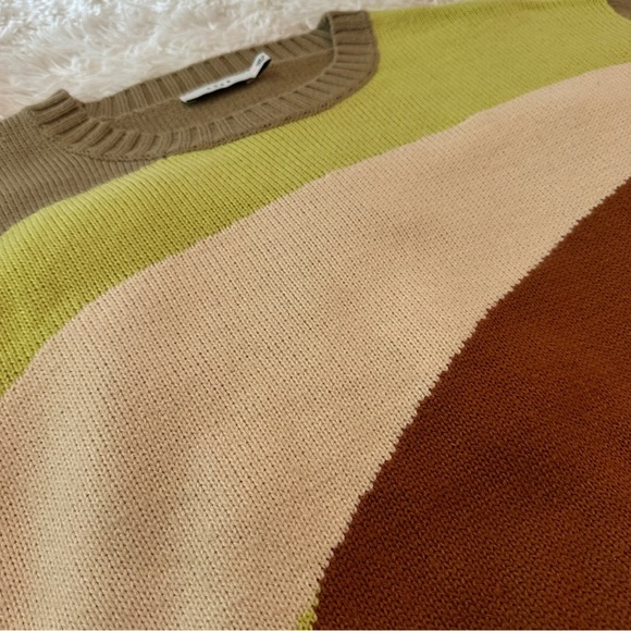 LUSH Colorblock Chunky Knit Sweater | Size Small | Retro Earth Tones - Picture 9 of 12